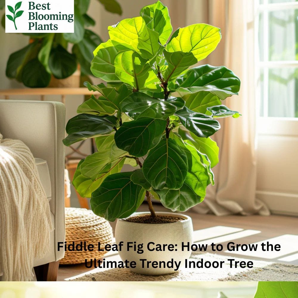 A tall Fiddle Leaf Fig tree in a stylish white ceramic pot
