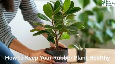 Wiping dust off a Rubber Plant leaf with a damp cloth