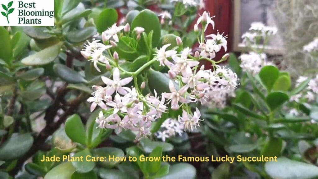 A beautiful Jade Plant in a ceramic pot near a sunny window