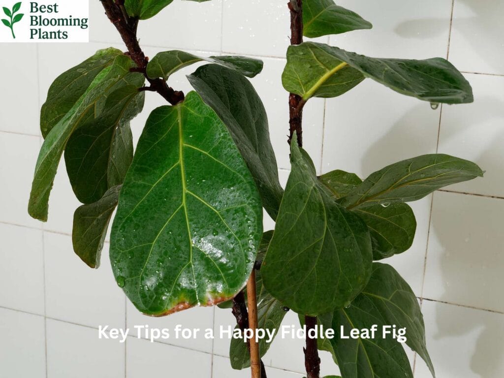 Close up of a large green leaf of a Ficus lyrata plant
