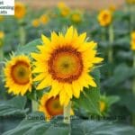 Tall yellow sunflowers blooming under bright blue sky