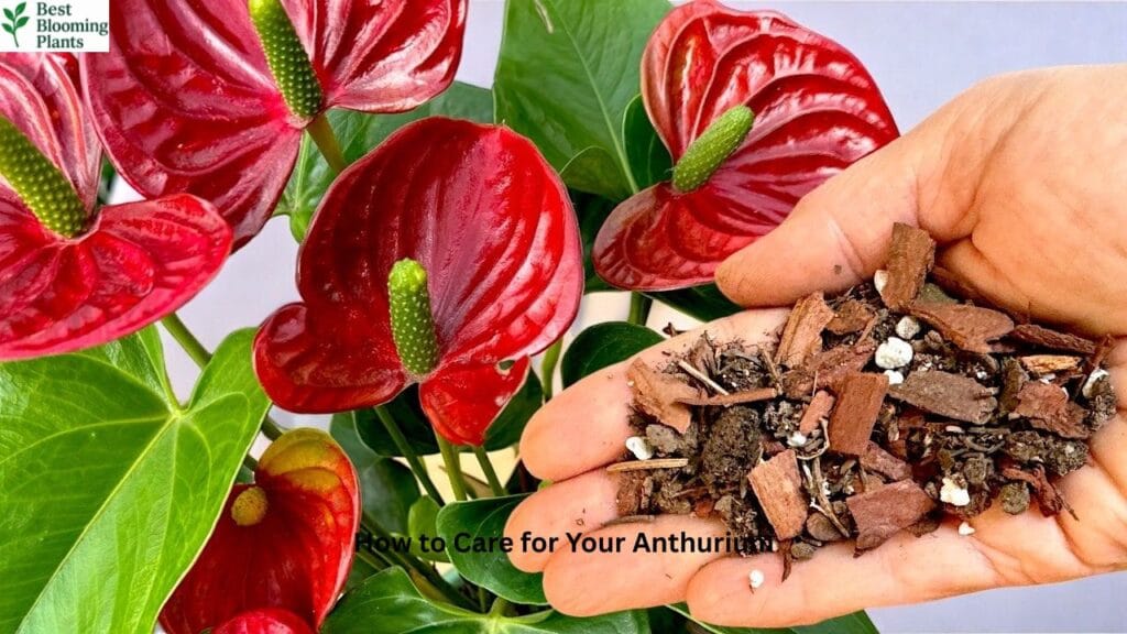 Close up of a pink Flamingo Flower leaf and bloom