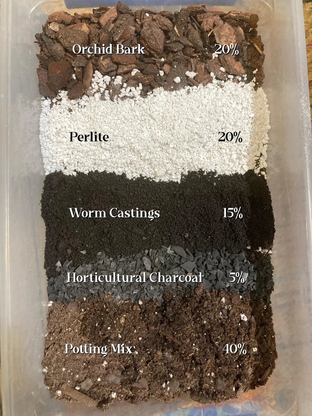 High quality potting soil with perlite and orchid bark for aeration